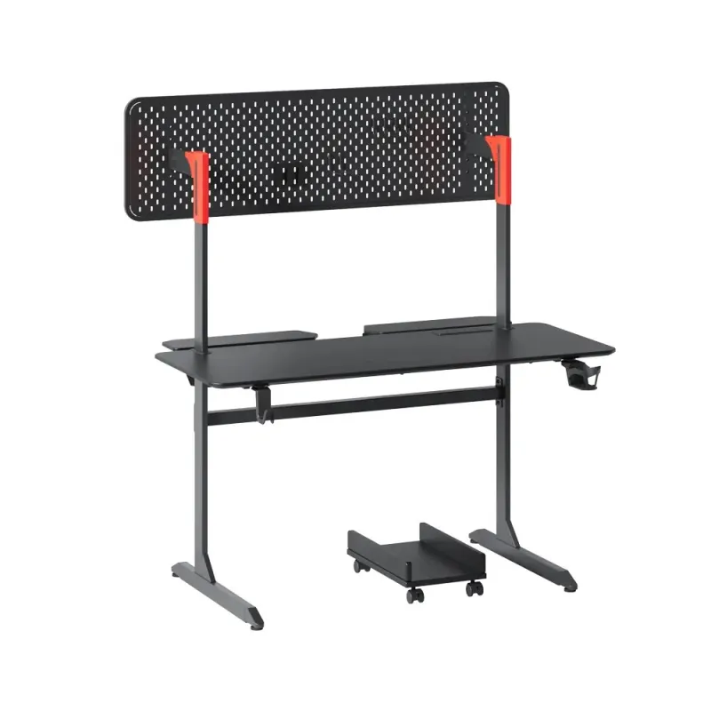 ADAX FOCUS Ergonomic with Pegboard & Charging Hub - Black Gaming Desk + PC Holder