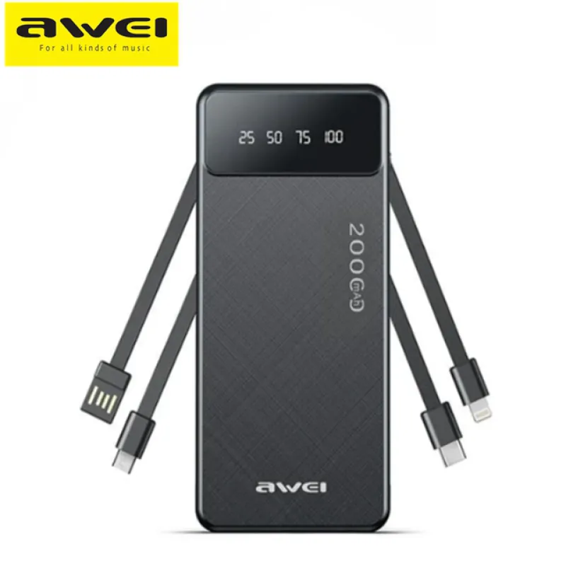 AWEI P132K 20000 MAH MULTIPLE OUTPUT POWER BANK WITH CABLE