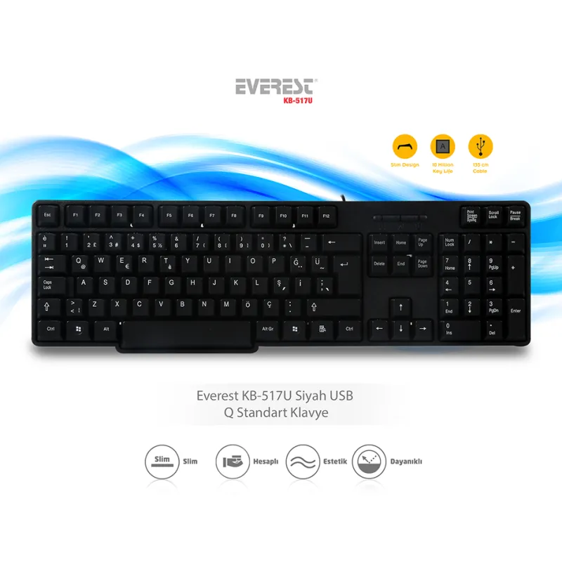 EVEREST KB-517U Siyah USB  Standart Klavye