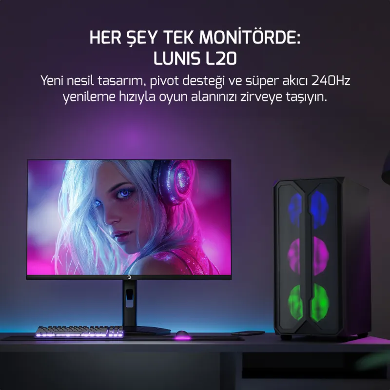 GAMEPOWER LUNIS L20 24" PIVOT 0.5MS 240Hz VA FHD Gaming Monitor