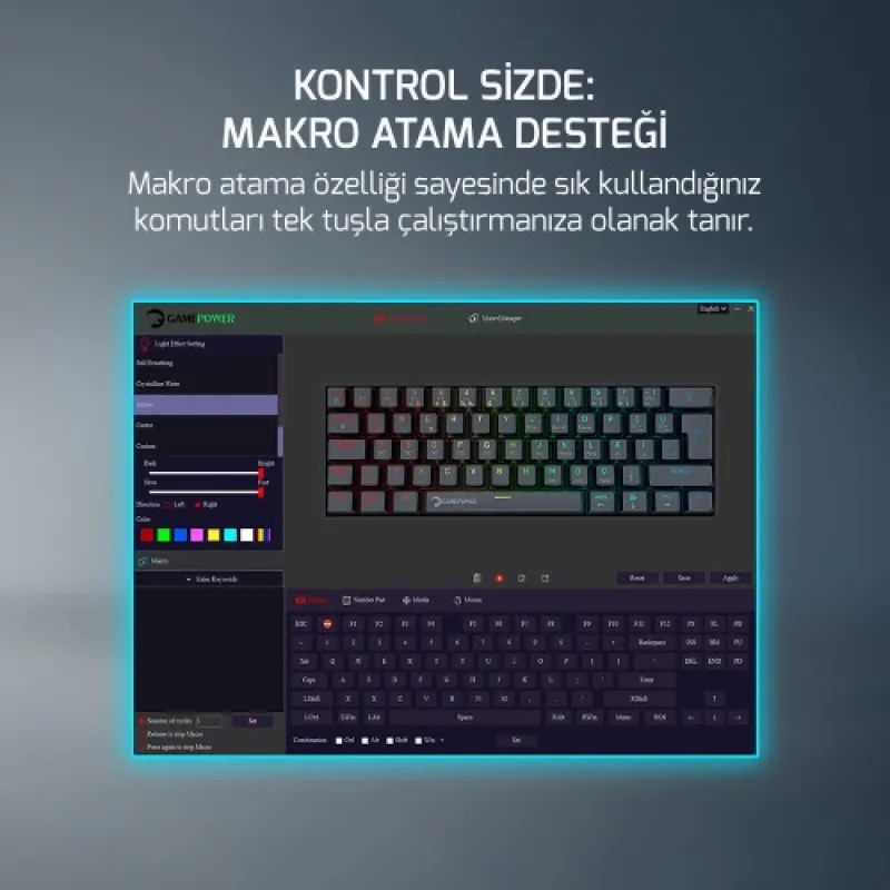 GAMEPOWER LYRA RGB 60M KLAVYE MEKANIK BLUE SWITCH SİYAH
