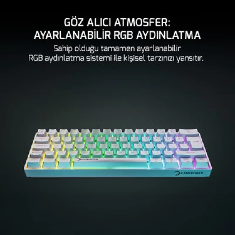 GAMEPOWER Lyra RGB 60M Mekanik Red Switch Beyaz Gaming Klavye