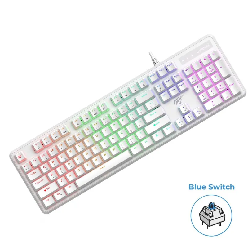 HAVİT GAMENOTE KB 870L RGB BACKLİT MEKANİK BLUE SWITCH TÜRKÇE BEYAZ GAMİNG KLAVYE