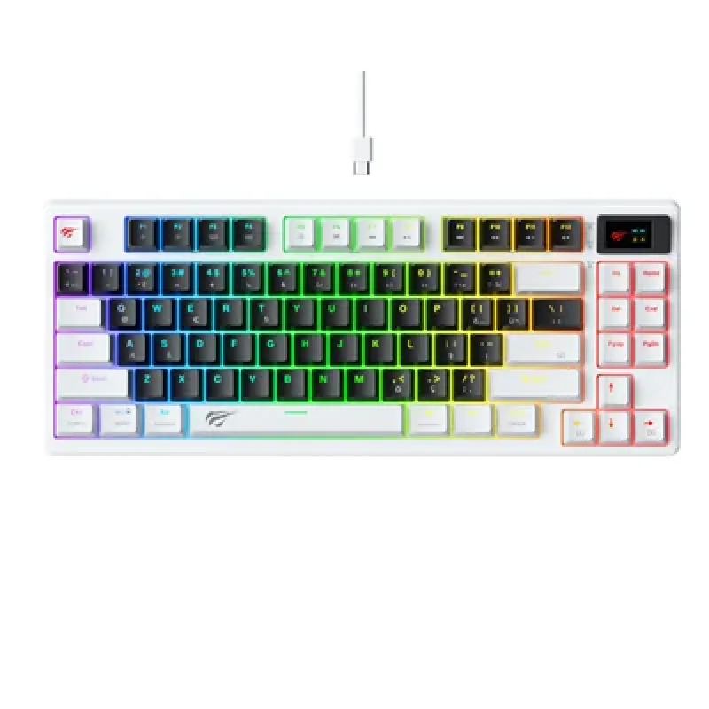 HAVİT GAMENOTE KB884 RGB LCD EKRANLI BROWN SWITCH BEYAZ MEKANİK GAMİNG KLAVYE