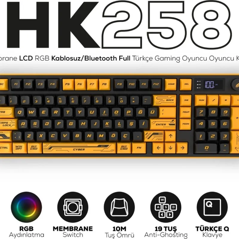 HAWK GAMING HK258CY KABLOSUZ SARI SIYAH KLAVYE