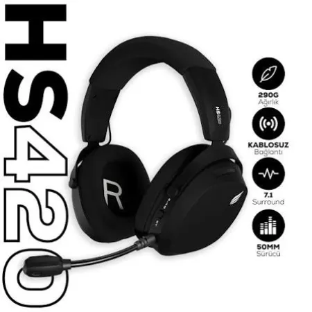 HAWK GAMING HS420 7.1 TRI-MODE KABLOSUZ/BLUETOOTH SİYAH OYUNCU KULAKLIĞI