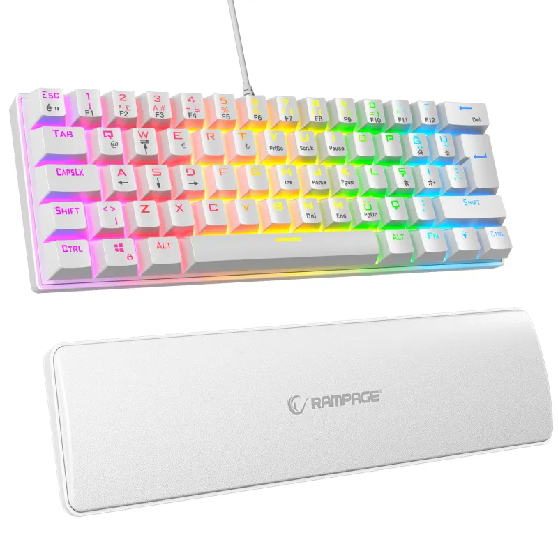 RAMPAGE Ally K11 Beyaz Bilek Destekli Blue Switch Mekanik Kablolu Gaming Klavye