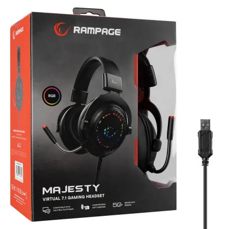 RAMPAGE MAJESTY SIYAH RGB LED 7.1 SURROUND SOUND SYSTEM GAMING MIK OYUNCU KULAKLIĞI